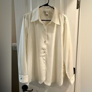 Susan Graver Cream Top| Long sleeve| Large| 100%polyester